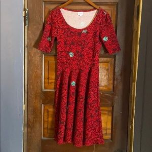 Red & turquoise floral Lularoe LLR Nicole, Small